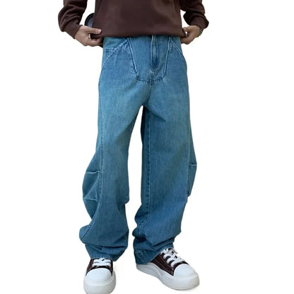 cityboy splice fashion brand jeans men streetwear hip hop vibe loose casual straight washed denim baggy jeans pant man trousers ripped baggy denim