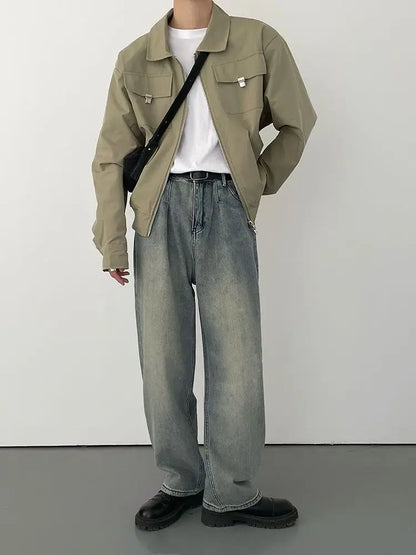 Autumn and Winter Korean Style Season Fashionable Retro Airplane Jacket Men's Loose Street Y2K Niche Shoulder Pad Lapel Jacket Street King Limited