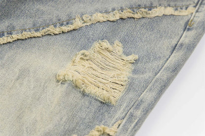 vintage ripped patchwork baggy jeans mens streetwear hip hop loose blue jeans trousers y2k distressed straight denim pants man unique jeans style 4228