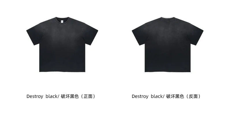 2024 Spring Summer New in Tops Tees Trendy Spray Dye Cut Damaged Washed Y2k Clothes Men's Short Sleeved T-shirt Oversized Street King Limited