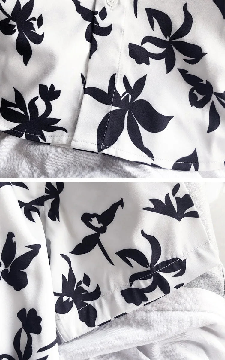 New 2021 luxury Men Classic Hibiscus Flowers Fashion 50% Silk Casual Shirts Shirt high quality Pocket Short sleeves #A48 Street King Limited