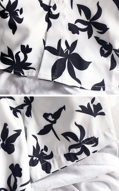 New 2021 luxury Men Classic Hibiscus Flowers Fashion 50% Silk Casual Shirts Shirt high quality Pocket Short sleeves #A48 Street King Limited