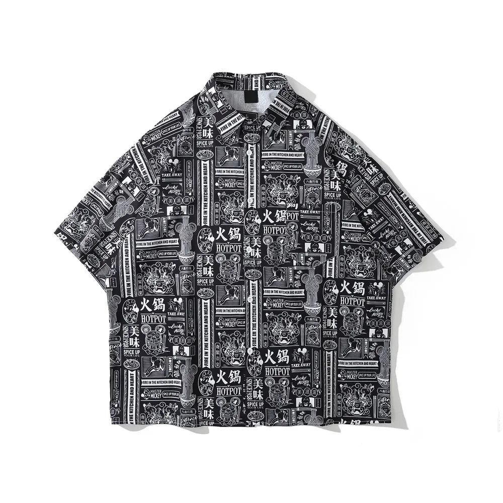 Dark Icon Full Printed Oversized Shirt for Men Summer Loose Men's Shirts Male Top Black Red Street King Limited