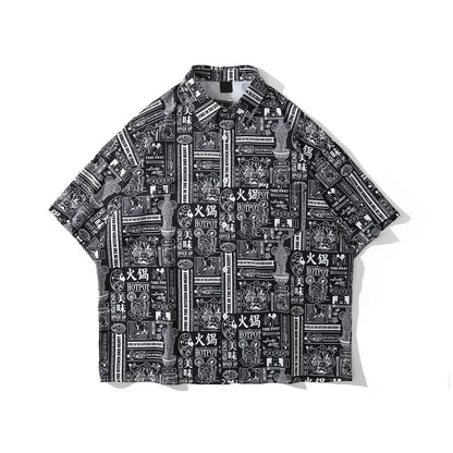 Dark Icon Full Printed Oversized Shirt for Men Summer Loose Men's Shirts Male Top Black Red Street King Limited
