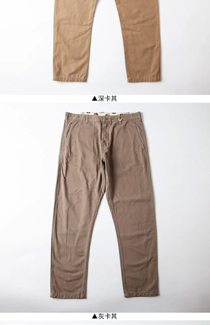 autumn winter heavyweight pure cotton thick american retro workwear khaki pants business casual mens basic solid color pants unique default style 1045