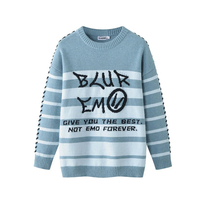 Men Striped Sweater Letter Graphic Loose Knitwear Jumper Pullover Sweaters Harajuku Hip Hop Streetwear Knitted Sweater Street King Limited