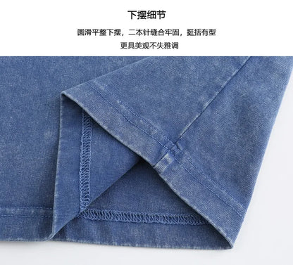 270g Heavyweight American Washed And Distressed Trendy Brand Loose Short-Sleeved T-Shirt For Men In Summer New Street Cotton Street King Limited