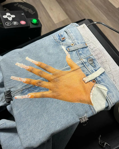 Harajuku Hand Print Graphic Streetwear Women High Waist Wide Couples y2k denim baggy Jeans Men Pants Trousers men clothing Street King Limited