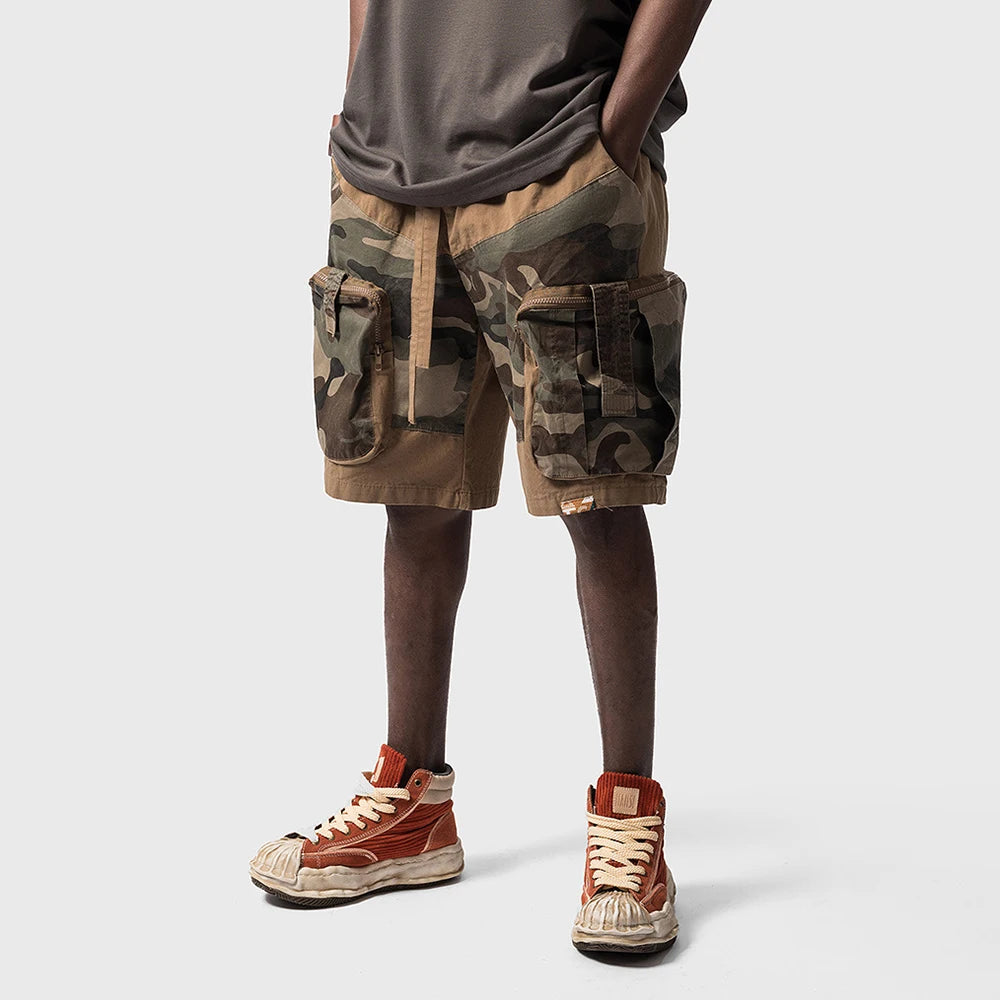 y2k shorts summer american street multi pocket camouflage workwear mens shorts trendy casual five quarter pants mens clothing unique shorts style 442