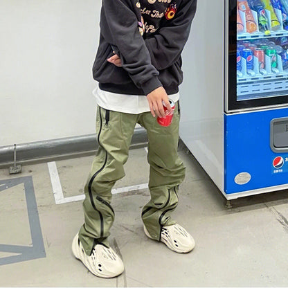 Vibe Style Nylon Rubber Pressing Joggers Men's Urban Streetwear Fashionable Adjustable Zipper Up Functional Cargo Trousers Street King Limited