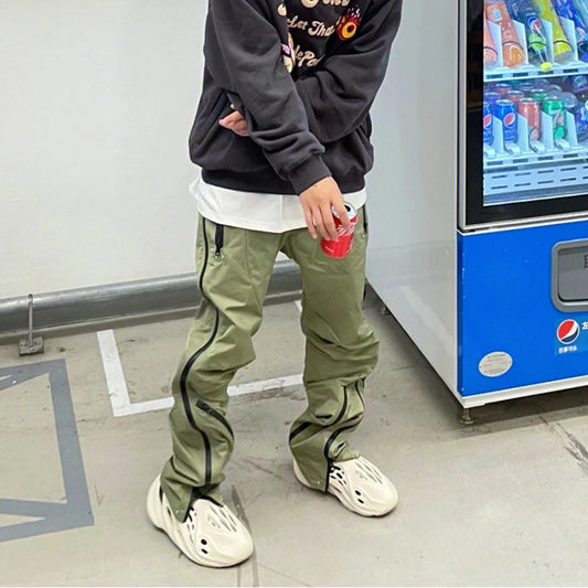 Vibe Style Nylon Rubber Pressing Joggers Men's Urban Streetwear Fashionable Adjustable Zipper Up Functional Cargo Trousers Street King Limited