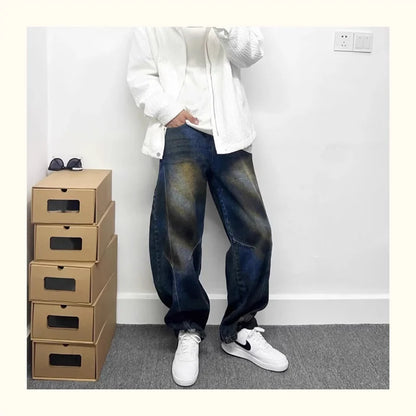 autumn hip hop graffiti painted baggy jeans mens y2l streetwear wide leg denim pants punk fashion distressed gradient jean unique jeans style 281