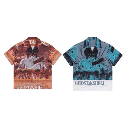 Japanese Style Anime Comics Printed Short Sleeve Shirt for Men Summer New Fashion Lapel Button Hawaiian Shirts Men and Women Street King Limited