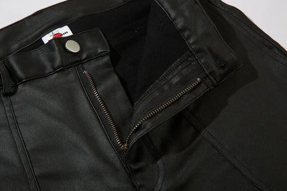 high street striped pu leather cargo pants mens harajuku straight ropa hombre loose overalls oversized casual trousers military streetwear pants