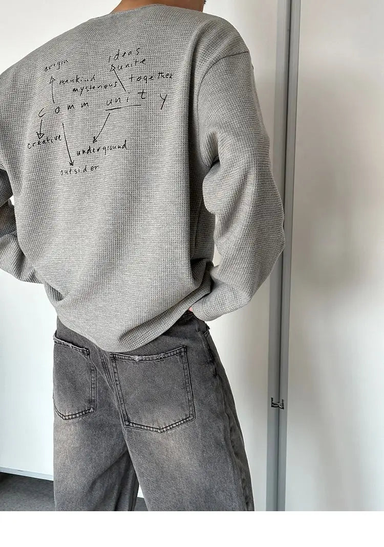 Trendy Korean Style Personalized Floral Gray Waffle Print Long-sleeved Autumn American Men's Women's Y2K Round Neck Sweatshirt Street King Limited