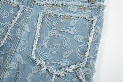 Y2k Frayed Urban Cashew Flower Full Print Patchwork Baggy Flare Jeans for Men Straight Pantalones Hombre Oversize Denim Trousers Street King Limited