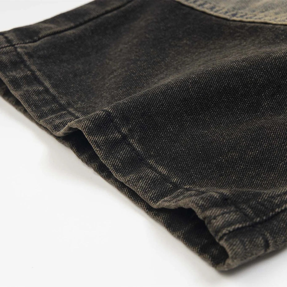 vintage black mens jeans patchwork hip hop baggy jeans man streetwear harajuku loose straight denim pants unique jeans style 4187