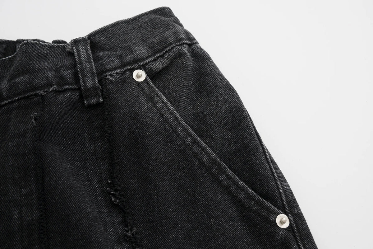 New High Street Wahsed Black Tassel Striped Baggy Jeans for Men and Women Straight Ropa Hombre Vintage Casual Denim Trousers Street King Limited