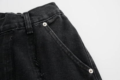 New High Street Wahsed Black Tassel Striped Baggy Jeans for Men and Women Straight Ropa Hombre Vintage Casual Denim Trousers Street King Limited