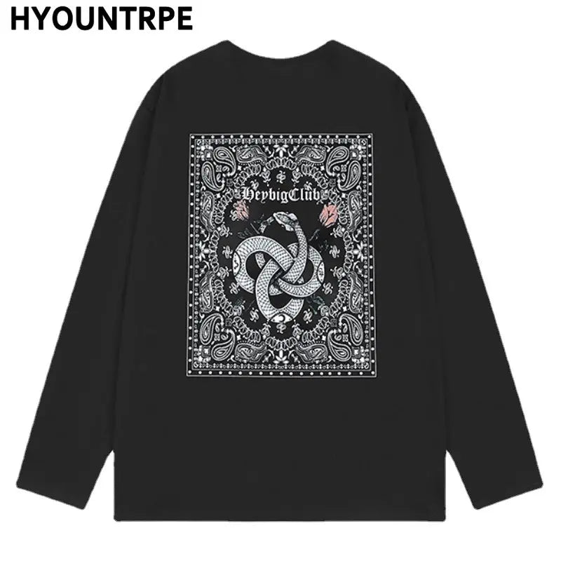 Hip Hop Streetwear T Shirt Paisley Graphic Print Harajuku T-Shirt 2023 Mens Cotton Long Sleeve Tshirt Loose Oversized Streetwear Street King Limited