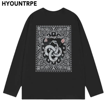 Hip Hop Streetwear T Shirt Paisley Graphic Print Harajuku T-Shirt 2023 Mens Cotton Long Sleeve Tshirt Loose Oversized Streetwear Street King Limited