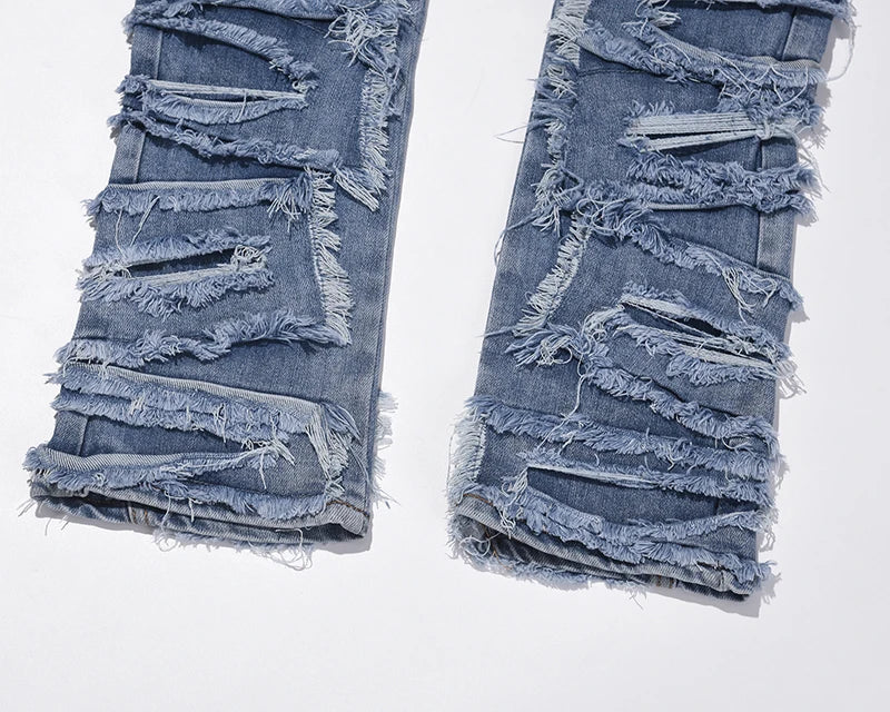 retro hole ripped distressed jeans for men straight washed harajuku hip hop loose denim trousers vibe style casual jean pants unique jeans style 4842