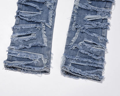 retro hole ripped distressed jeans for men straight washed harajuku hip hop loose denim trousers vibe style casual jean pants unique jeans style 4842