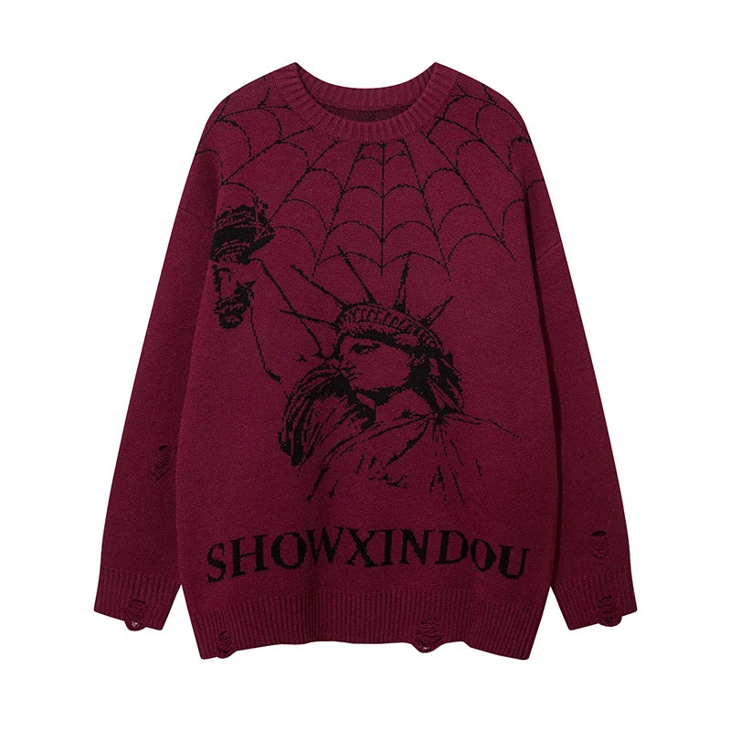 Hip Hop Knitted Sweater Mens Winter O-neck Harajuku Pattern Pullover Streetwear Casual Loose Pullover Sweaters Jumper Knitwear Street King Limited