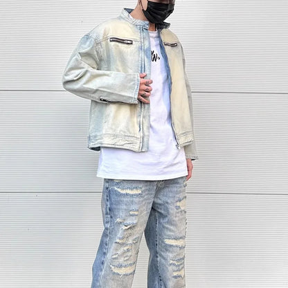 y2k streetwear washed biker jeans jackets for men and women zipper pocket ropa hombre windbreaker denim coat oversized denim street jeans