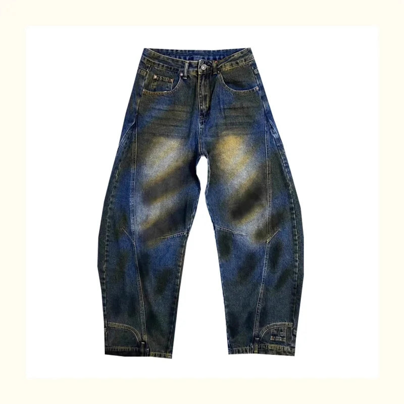 autumn hip hop graffiti painted baggy jeans mens y2l streetwear wide leg denim pants punk fashion distressed gradient jean unique jeans style 268