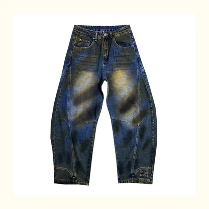 autumn hip hop graffiti painted baggy jeans mens y2l streetwear wide leg denim pants punk fashion distressed gradient jean unique jeans style 268