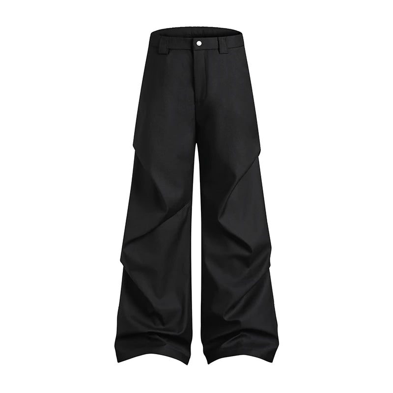 extended length edition wrinkle fashion men streetwear fashion hip hop vibe loose casual straight black suit pant trousers minimalist street pants
