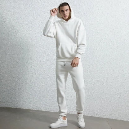 rainbowtouches quality pure cotton 2 piece couple hoodie solid color hip hop casual sportswear pullover mens pants plush minimalist street pants