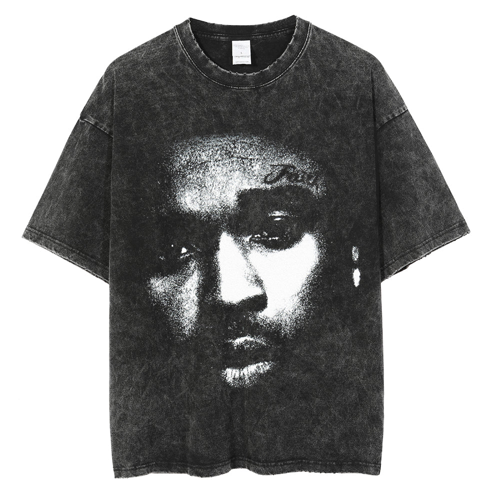 Men Hip Hop T Shirt Streetwear Rap Star Portrait Printed T Shirt 2022 Harajuku Washed Short Sleeve Distressed Oversized T Shirt Street King Limited