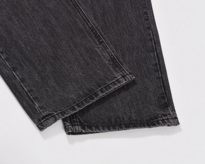 retro pu leather butterfly embroidery black jeans for men straight patchwork casual baggy denim pants loose jean trousers unique jeans style 1270