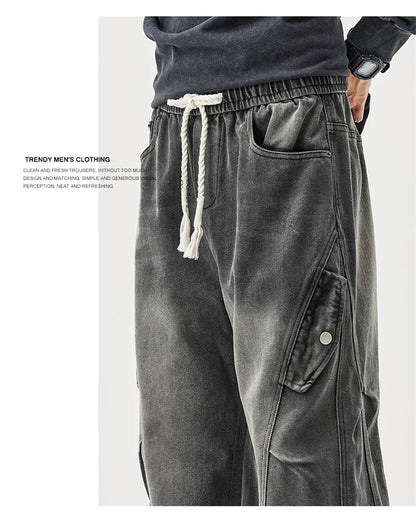 2025 new hip hop multi pockets straight jeans for men high street cargo denim pants spring y2k vintage distressed baggy jean unique cargo style 3369