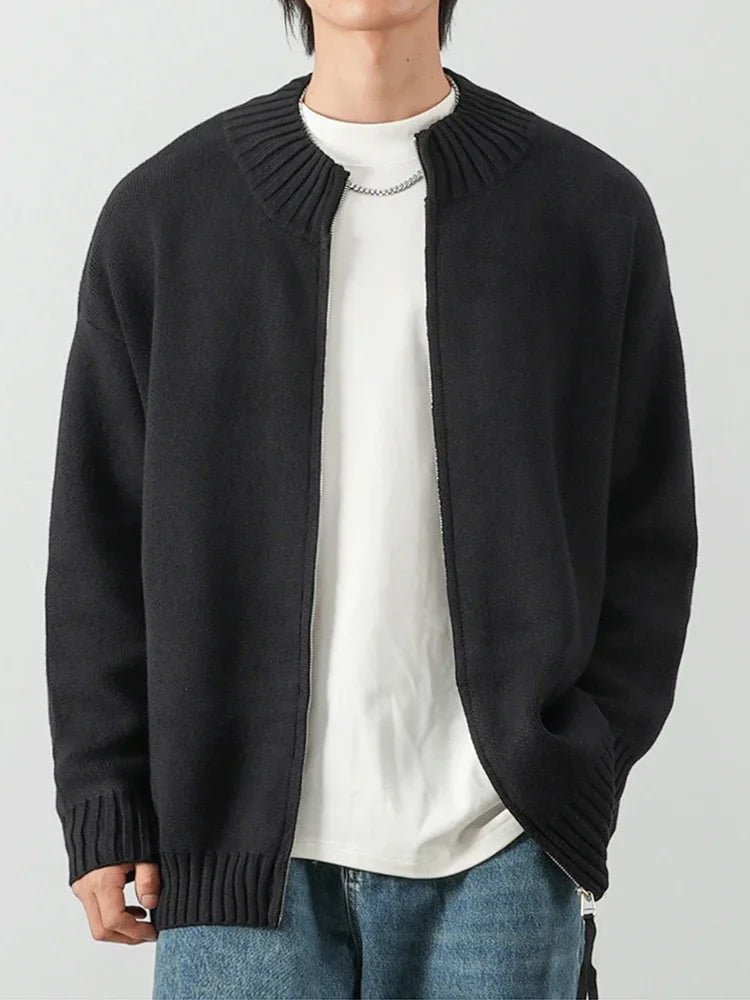 Autumn Solid Solor Zipper Cardigan For Men Letter Printed Crewneck Knitted Sweater Casual Loose Pull Homme Knitwear Jackets Street King Limited