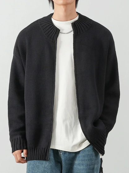 Autumn Solid Solor Zipper Cardigan For Men Letter Printed Crewneck Knitted Sweater Casual Loose Pull Homme Knitwear Jackets Street King Limited