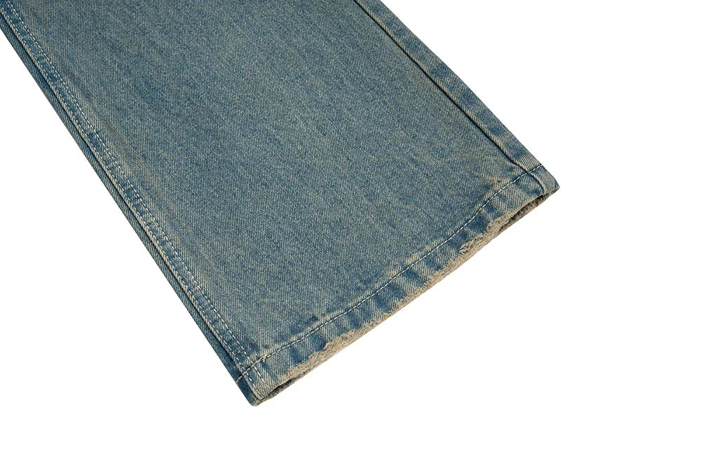 handmade distressed mud dyed dirty baggy blue jeans for men straight baggy casual overalls harajuku loose denim trousers unique jeans style 2216
