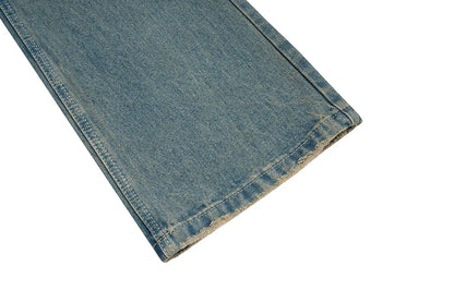 handmade distressed mud dyed dirty baggy blue jeans for men straight baggy casual overalls harajuku loose denim trousers unique jeans style 2216
