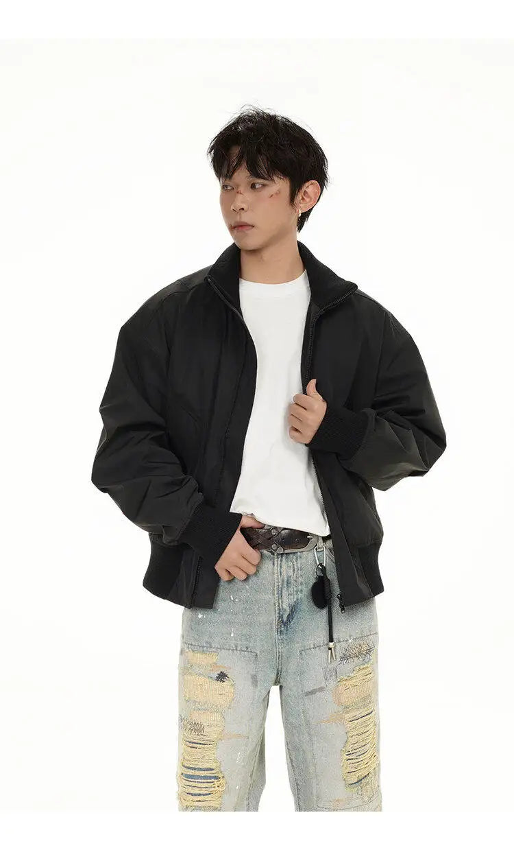 short design stand collar bomber jacket men korean streetwear fashion loose casual vintage bomber jacket coat cityboy outerwear unique shorts style 538