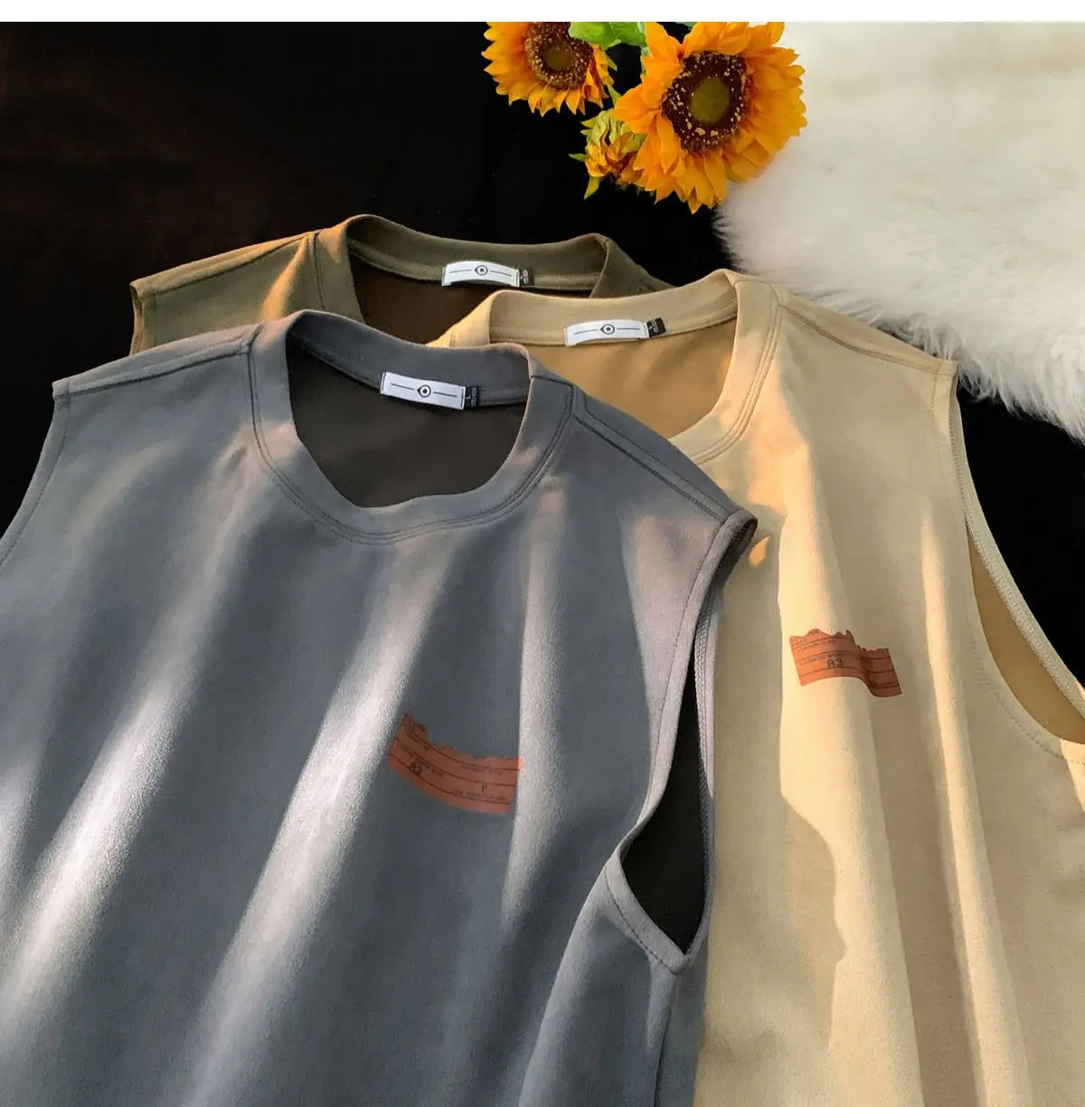 American sleeveless t-shirt vest men's trendy summer outer wear heavy suede ins loose waistcoat top men clothing mens t shirts Street King Limited