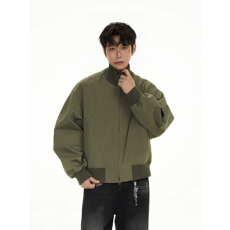 short design stand collar bomber jacket men korean streetwear fashion loose casual vintage bomber jacket coat cityboy outerwear relaxed fit shorts