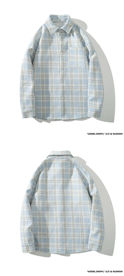 checked pattern cargo jacket coat korean style trendy breasted blouses 2024 spring male long sleeved jackets unique cargo style 5625