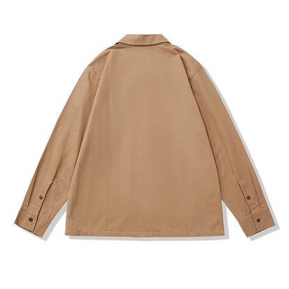 Amekaji Vintage Long Sleeve Cargo Shirt Men Kahki Lapel Multi-pocket Thick Tooling Shirt Autumn Engineer Workwear Cardigan Tops Street King Limited