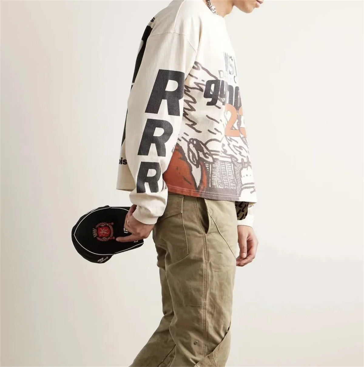 2024 Summer And Spring 123 Letter Print GYMGNO Graffiti Slogan Worn Retro Long Sleeve T Shirt Pullover Sweatshirt Street King Limited