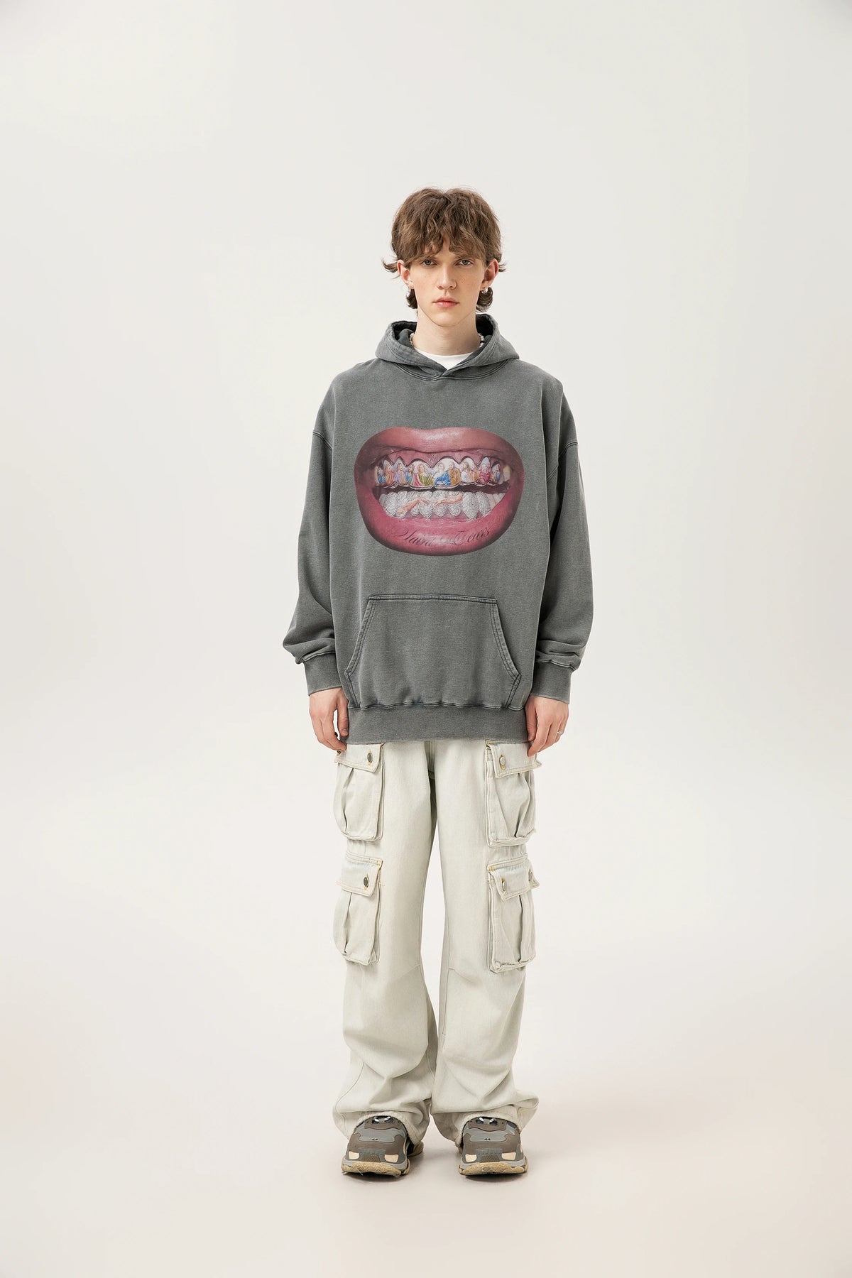 24ss Vintage SM Brand Fashion Washed Distressed stir fried salt high gram heavy vintage looped hoodie hooded sweatshirt Street King Limited