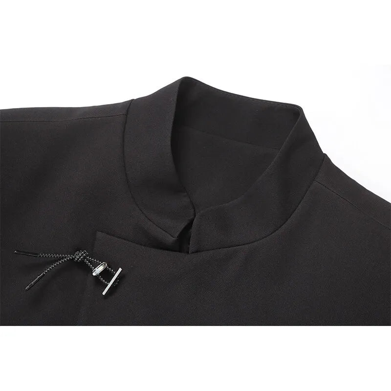 men fashion streetwear vintage stand collar loose casual black suit blazer jacket couple spring autumn coat outerwear unique default style 809