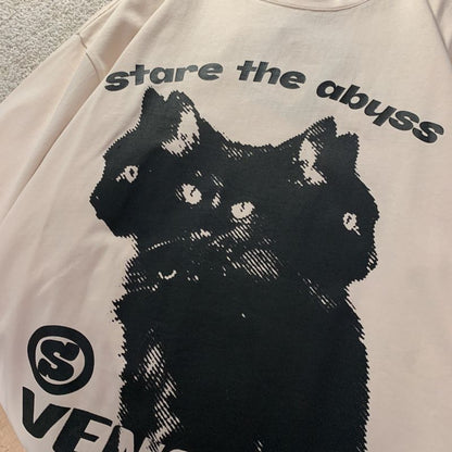 European and American Cute Cat Personalized Graphic T shirt Fashion y2k Cotton Street Retro Hip Hop Harajuku Oversized T shirt Street King Limited