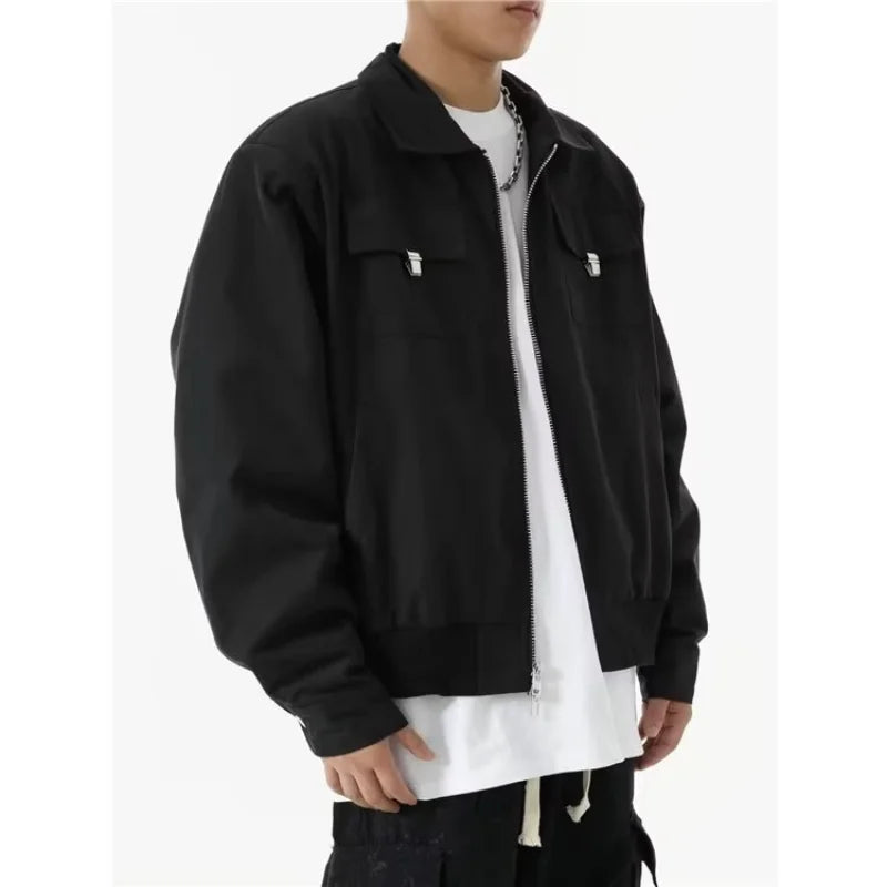 high street tooling bomber jacket mens spring retro double pocket loose short pilot coats lapel zipper khaki baseball jersey unique shorts style 3187